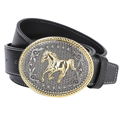 Ceinture en Cuir Fibre Homme Western Cowboy avec Boucle de Cheval de Course Gravée 110-125 cm