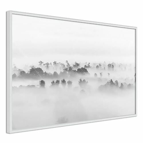 Paris Prix Affiche Murale Encadrée Fog Over the Forest 60 x 40 cm Blanc