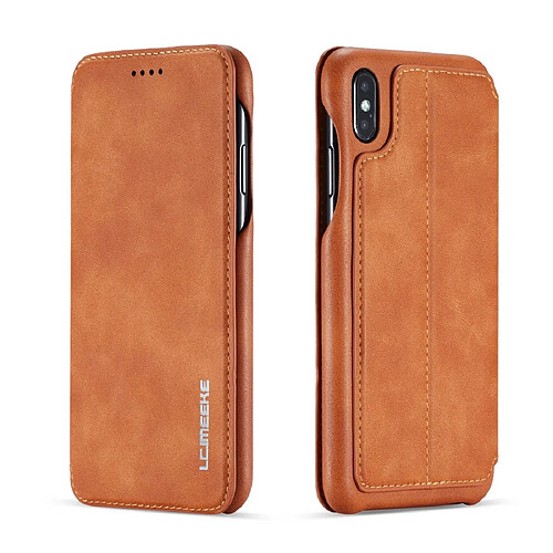 Wewoo Coque Pour iPhone XS Max Hon Série Antique Etui en cuir avec fentes cartes & support & portefeuille Marron