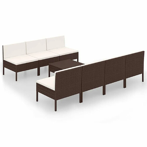 Maison Chic Salon de jardin 8 pcs + coussins - Mobilier/Meubles de jardin - Table et chaises d'extérieur Résine tressée Marron -MN76074