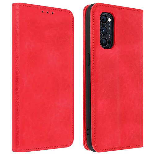 Avizar Étui Oppo Reno 4 Pro 5G Portefeuille Support Vidéo Vintage Rouge