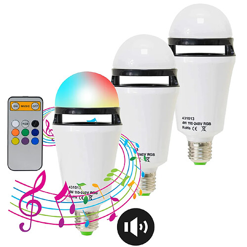 Lot 3 Ampoules LED multicolore RGB et musicale connectée Bluetooth