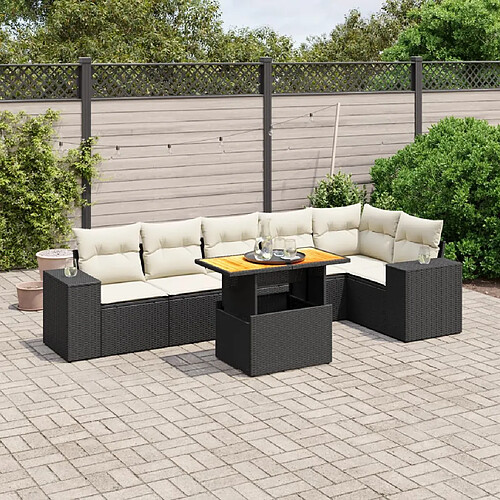 vidaXL Salon de jardin 7 pcs avec coussins noir résine tressée