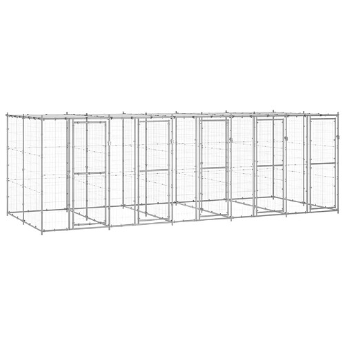 Helloshop26 Chenil extérieur cage enclos parc animaux chien extérieur acier galvanisé avec toit 12,1 m² 02_0000432