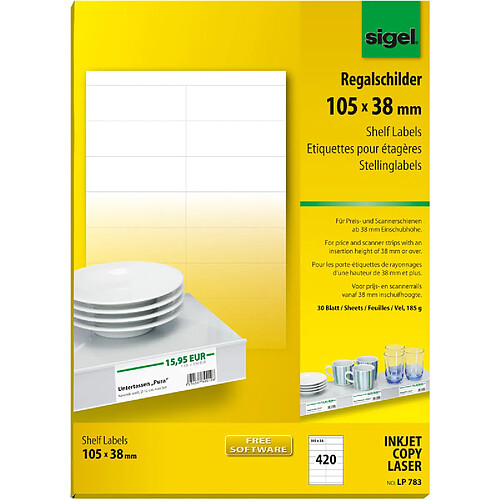 sigel Etiquette pour étagère, 105 x 38 mm, blanc, 170 g/m2 ()