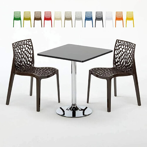 Grand Soleil Table Noir et 2 Chaises Colorées Polypro