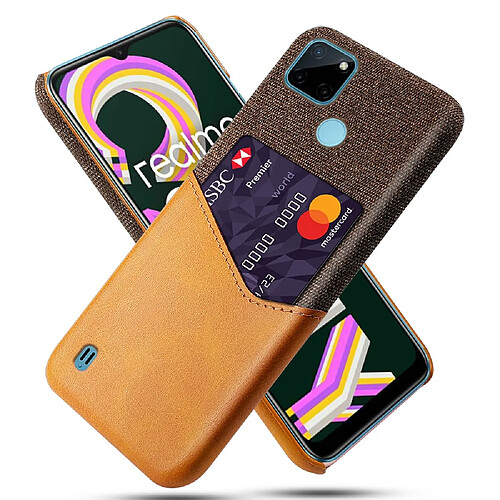 Coque en TPU + PU anti-griffes avec porte-carte, orange pour votre Realme C21Y/C25Y