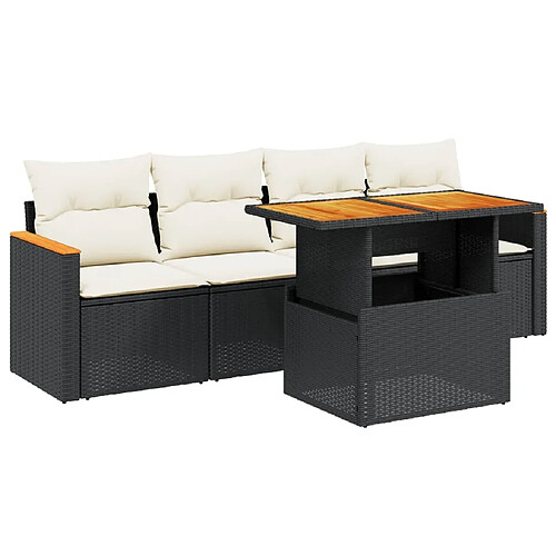 Maison Chic Ensemble de 5 Tables et chaises d'extérieur avec coussins,Salon de jardin noir résine tressée -GKD206363