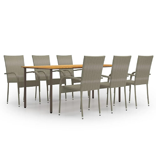 Salle à manger de jardin 7 pcs,Table et chaise à dîner Résine tressée Gris -MN21941