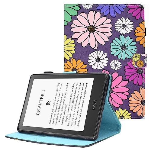 Etui en PU fermeture magnétique avec support et porte-cartes pour votre Amazon Kindle Paperwhite 5 (2021) - marguerites