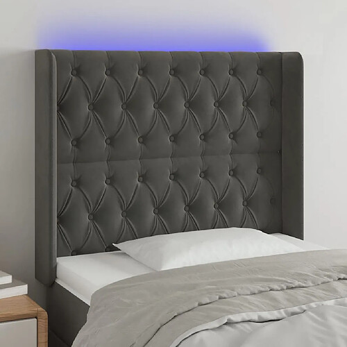 vidaXL Tête de lit à LED Gris foncé 93x16x118/128 cm Velours