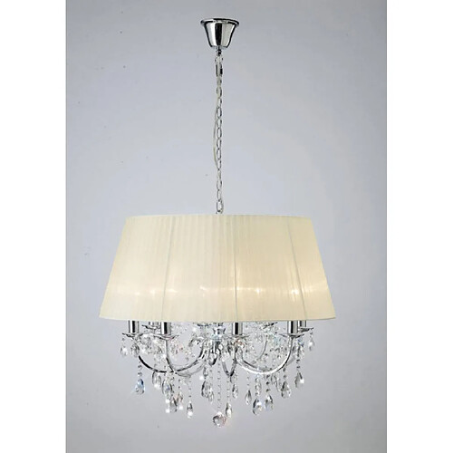 Luminaire Center Suspension Olivia avec Abat jour crème ivoire 8 Ampoules chrome poli/cristal