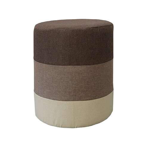 Mobili Rebecca Pouf Assise Tissu Rond Marron Beige Vintage 45x35x35