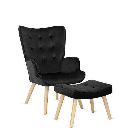 Vivaldi Fauteuil avec Repose-Pieds LOZANO Noir Velours