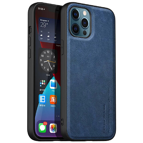 Coque en TPU + PU Anti-empreintes digitales, style rétro pour votre iPhone 12/12 Pro 6.1 pouces - bleu