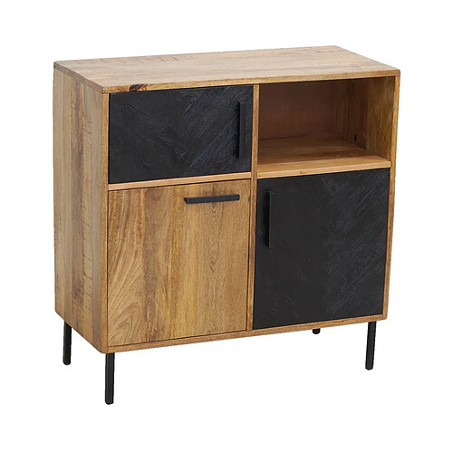 Aubry Gaspard Commode en manguier naturel et teinté noir Damier 3 portes + 1 niche de rangement.