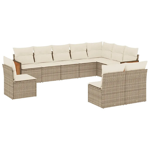 Maison Chic Salon de jardin avec coussins 10 pcs | Ensemble de Table et chaises | Mobilier d'Extérieur beige résine tressée -GKD61926