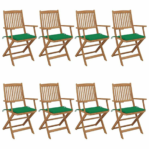 vidaXL Chaises pliables de jardin 8 pcs avec coussins Bois d'acacia