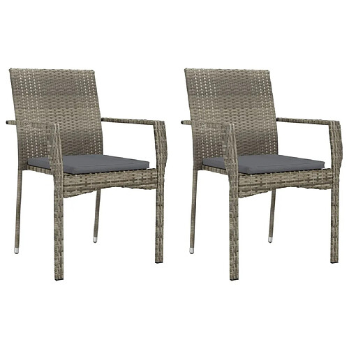 Maison Chic Lot de 2 Chaises de jardin,Fauteuil d'extérieur avec coussins Résine tressée Gris -MN20615