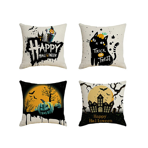 P31 4PCS 45 * 45cm Modèle Halloween Modèle de chauve-souris courte peluche Taie d'oreiller de coussin d'impression Coussin de coussin Décoration