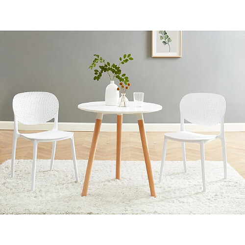 Vente-Unique Table à manger 2 personnes en MDF et hêtre - Blanc - ROLENA