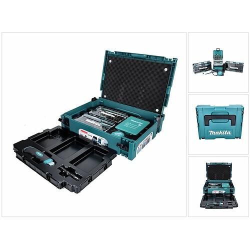 Makita Set d'embouts et de forets / Lampe de poche / Tournevis à cliquet / Porte-embouts à changement rapide / Ruban à mesurer / Couteau / Coffret Makpac 116 pcs. (B-49884)