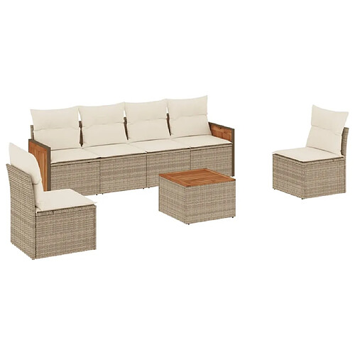 Maison Chic Salon de jardin avec coussins 7 pcs | Ensemble de Table et chaises | Mobilier d'Extérieur beige résine tressée -GKD97121