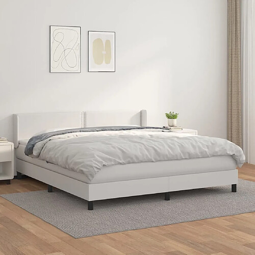 vidaXL Sommier à lattes de lit avec matelas Blanc 160x200cm Similicuir