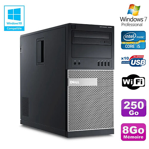 PC Tour Dell Optiplex 7010 Core I5-3470 3.2Ghz 8Go Disque 250Go DVD WIFI Win 7 · Occasion