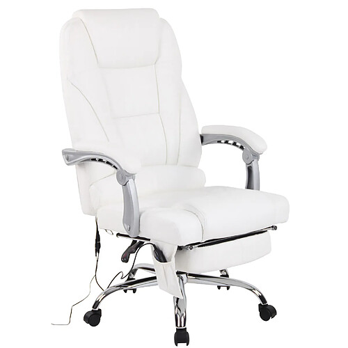 Decoshop26 Fauteuil de bureau avec fonction massage et repose-pieds ajustables en véritable cuir blanc 10_0002576