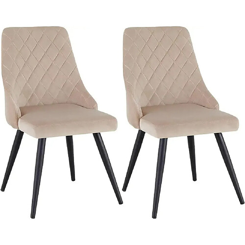 Decoshop26 2 chaises de salle à manger en tissu velours crème rembourré couture losange pieds en métal noir CDS09338