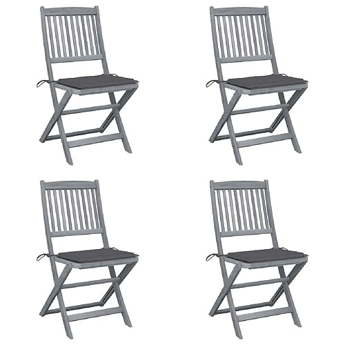 vidaXL Chaises pliables d'extérieur lot de 4 et coussins Bois d'acacia