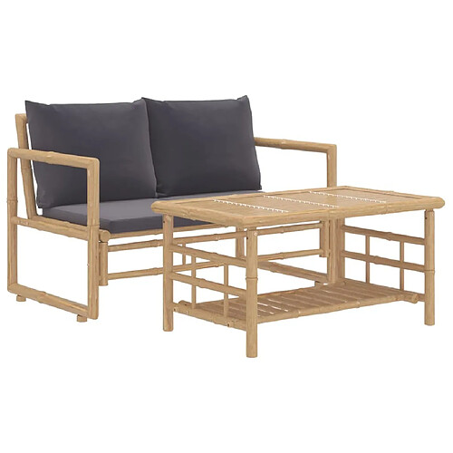 Maison Chic Salon de jardin 2 pcs avec coussins - Table et chaises d'extérieur - Mobilier/Meubles de jardin Moderne gris foncé bambou -MN83083