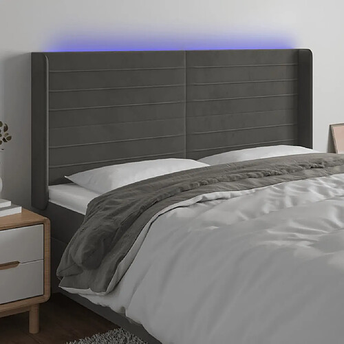 vidaXL Tête de lit à LED Gris foncé 163x16x118/128 cm Velours