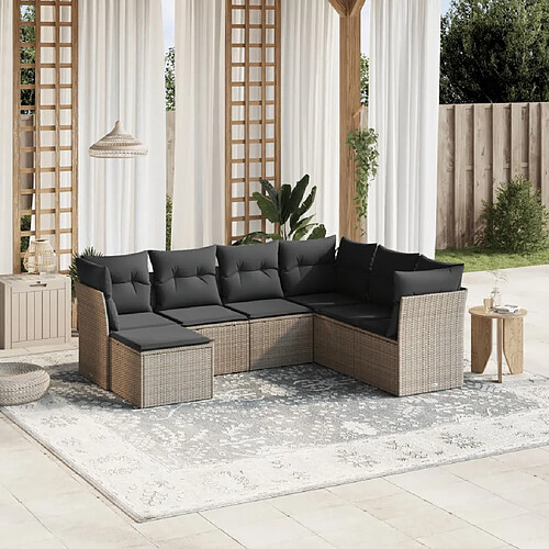 vidaXL Salon de jardin avec coussins 7 pcs gris clair résine tressée