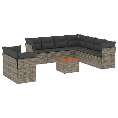 Maison Chic Salon de jardin avec coussins 10 pcs | Ensemble de Table et chaises | Mobilier d'Extérieur gris résine tressée -GKD22665