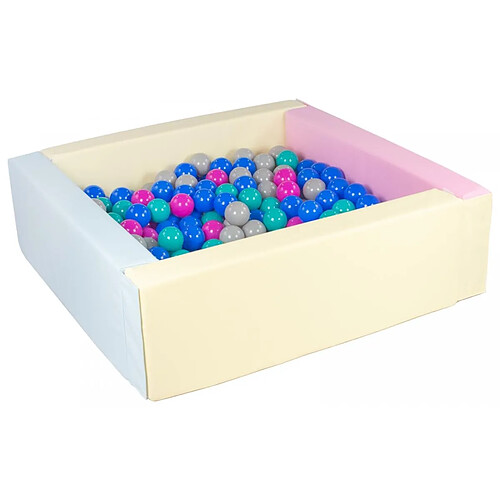 Velinda Piscine à balles carrée avec 300 balles - rose, bleu, jaune (pastel)/bleu, rose, gris, turquoise