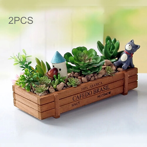 Wewoo Pot de fleur 2 PCS Plante De Fleurs Rétro Woody Viande Plantes Pots En Bois Boîte Jardinage Petits De