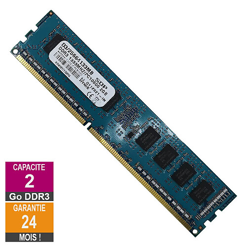 Barrette Mémoire 2Go RAM DDR3 SQP D3/25664133MB DIMM PC3-10600U 1333MHz 1Rx8 · Reconditionné