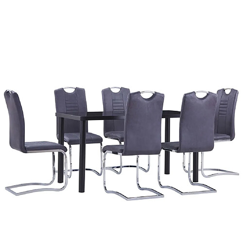 vidaXL Ensemble de salle à manger 7 pcs Similicuir daim Gris