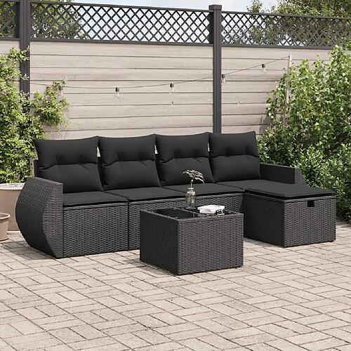 vidaXL Salon de jardin 6 pcs avec coussins noir résine tressée