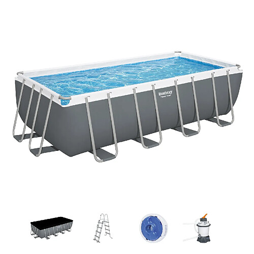 Piscine Tubulaire Rectangulaire Bestway Power Steel 488x244x122 cm Filtre à Sable Échelle et Distributeur de Produits Gris