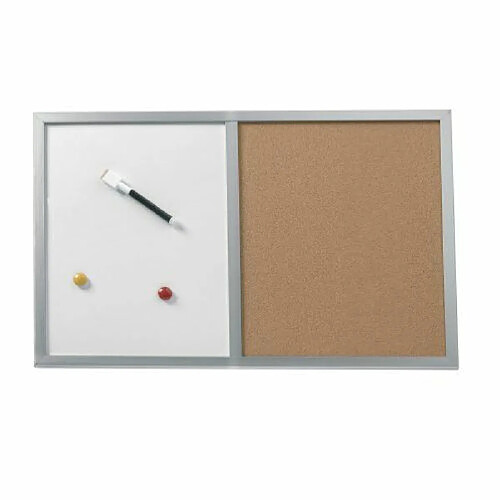 Herlitz 10685394 Tableau mixte moitié magnétique moitié liège avec cadre en bois 40 x 60 cm (Argent) (Import Allemagne)