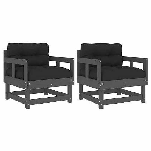 Maison Chic Lot de 2 Chaises de jardin,Fauteuil d'extérieur et coussins gris bois de pin massif -MN36916