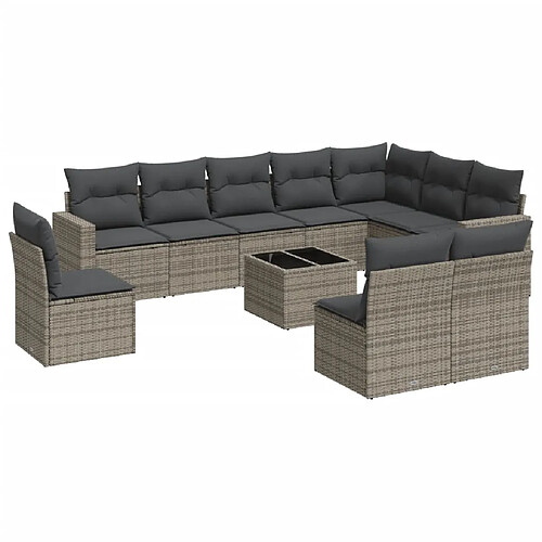 Maison Chic Salon de jardin 11 pcs avec coussins | Ensemble de Table et chaises | Mobilier d'Extérieur gris résine tressée -GKD81004