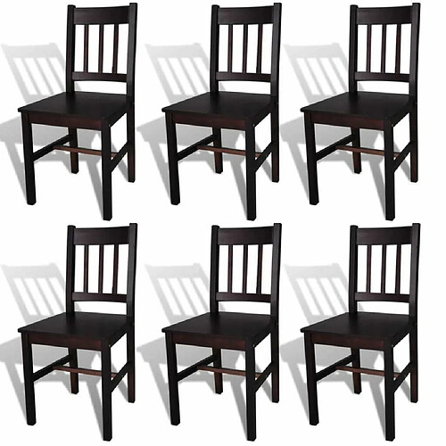 Maison Chic Lot de 6 Chaises à manger,Chaise pour cuisine marron foncé pinède -MN74546