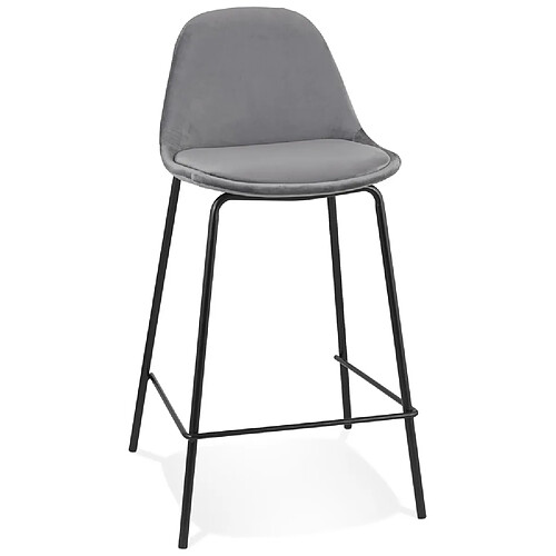 Alterego Tabouret snack mi-hauteur 'FENTON MINI' en velours gris et pied en métal noir