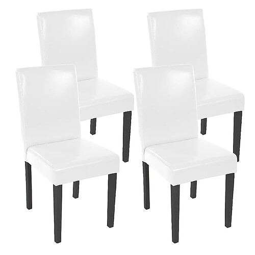 Mendler Lot de 4 chaises de séjour Littau ~ simili-cuir, blanc, pieds foncés