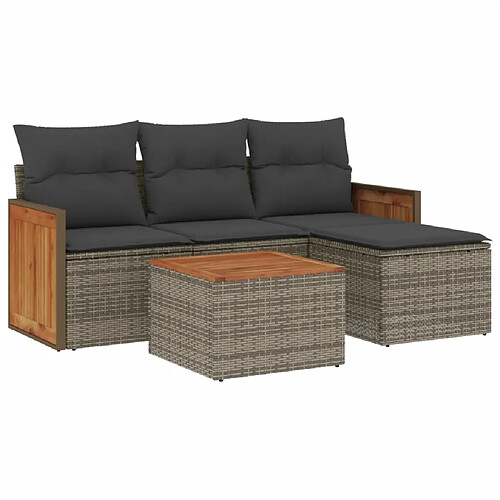 Maison Chic Salon de jardin 5 pcs avec coussins | Ensemble de Table et chaises | Mobilier d'Extérieur gris résine tressée -GKD68140