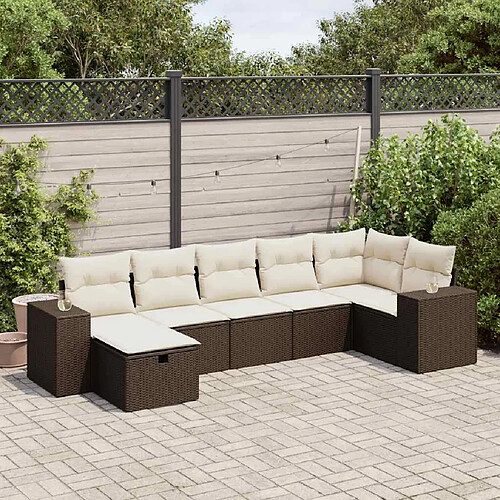 vidaXL Salon de jardin avec coussins 7 pcs marron résine tressée